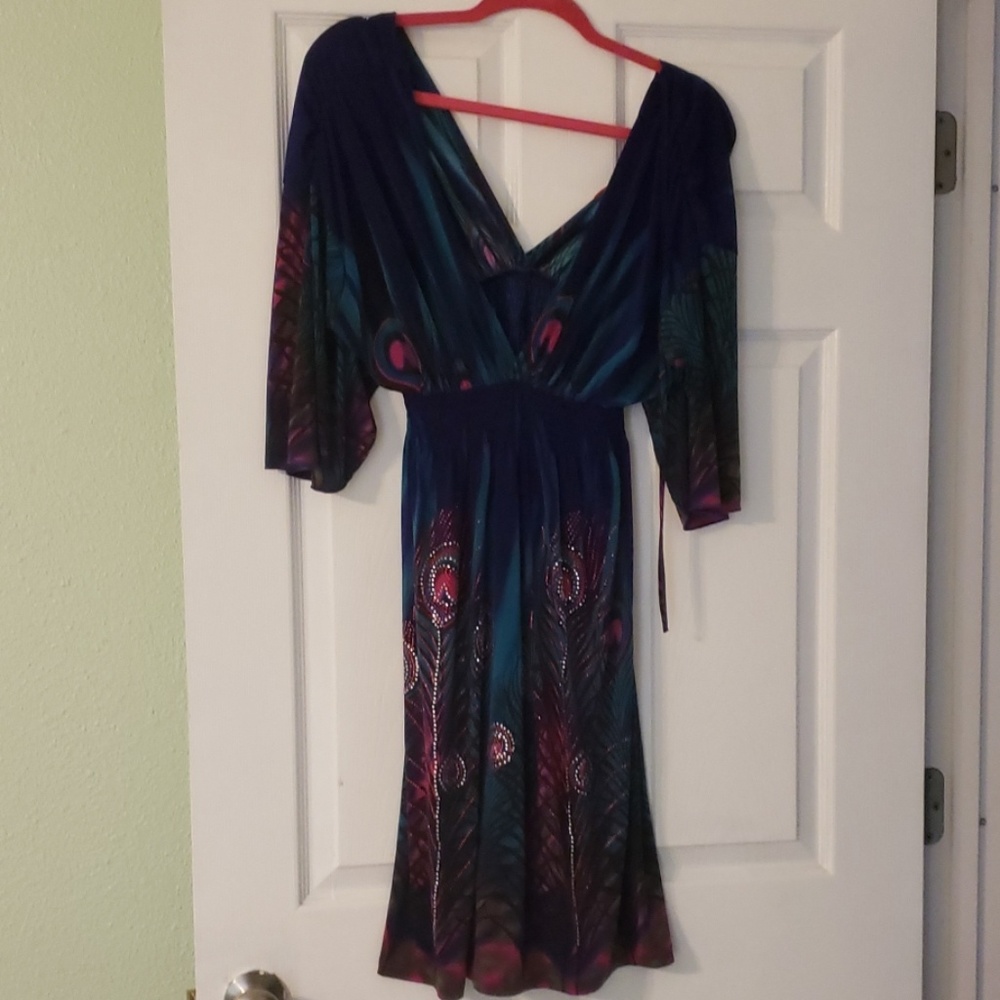 Beautiful Blue Peacock Patterned Dress